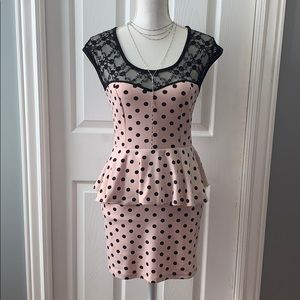 Pink and Black Polka Dot Dress Lace top
